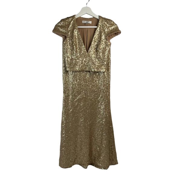 Dress The Population Size Small Cara Two Piece Gown Gold Sequin Holiday Party - Picture 4 of 16